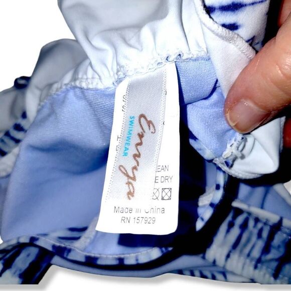 Envya Blue Bikini Top Tie Dye Triangle With Ruffles Adjustable Tie Drawstring Fr - Picture 7 of 7